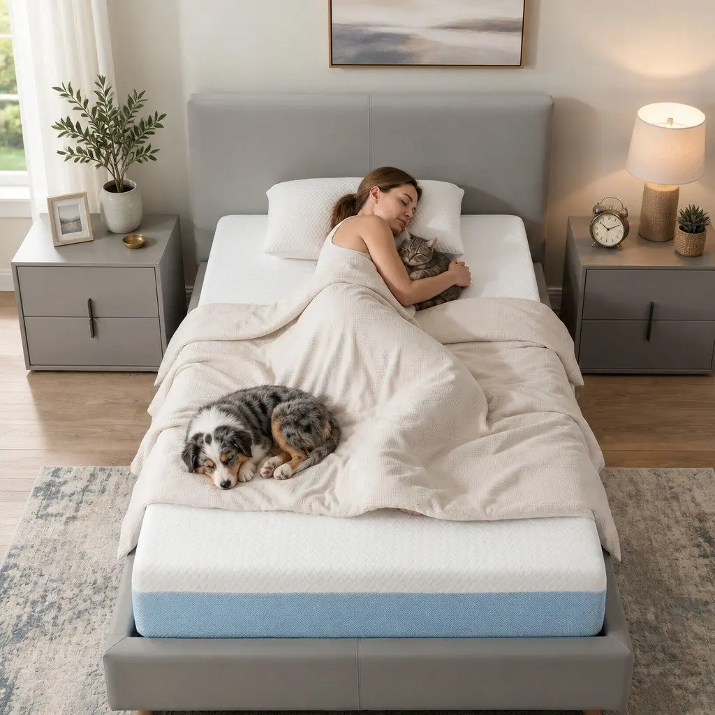 Memory Foam Mattress Single 22cm Cooling Gel Medium Firm Pressure Relief White and Blue