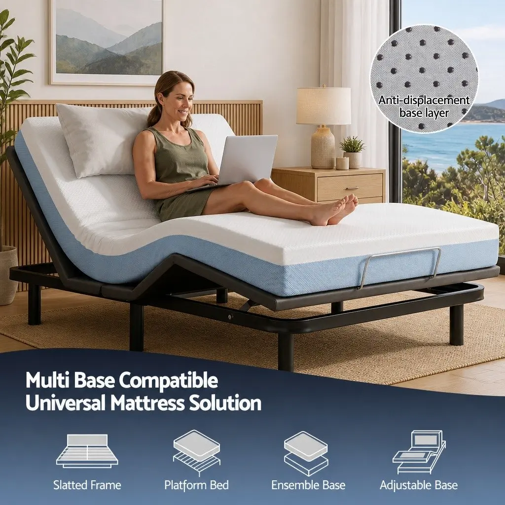 Memory Foam Mattress Single 22cm Cooling Gel Medium Firm Pressure Relief White and Blue