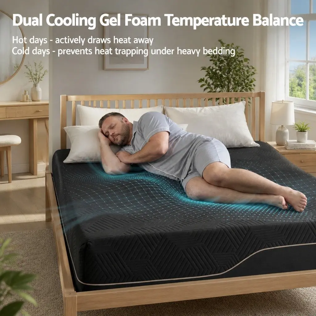 Double Memory Foam Mattress Cooling Gel 30cm Medium Firm Double Black