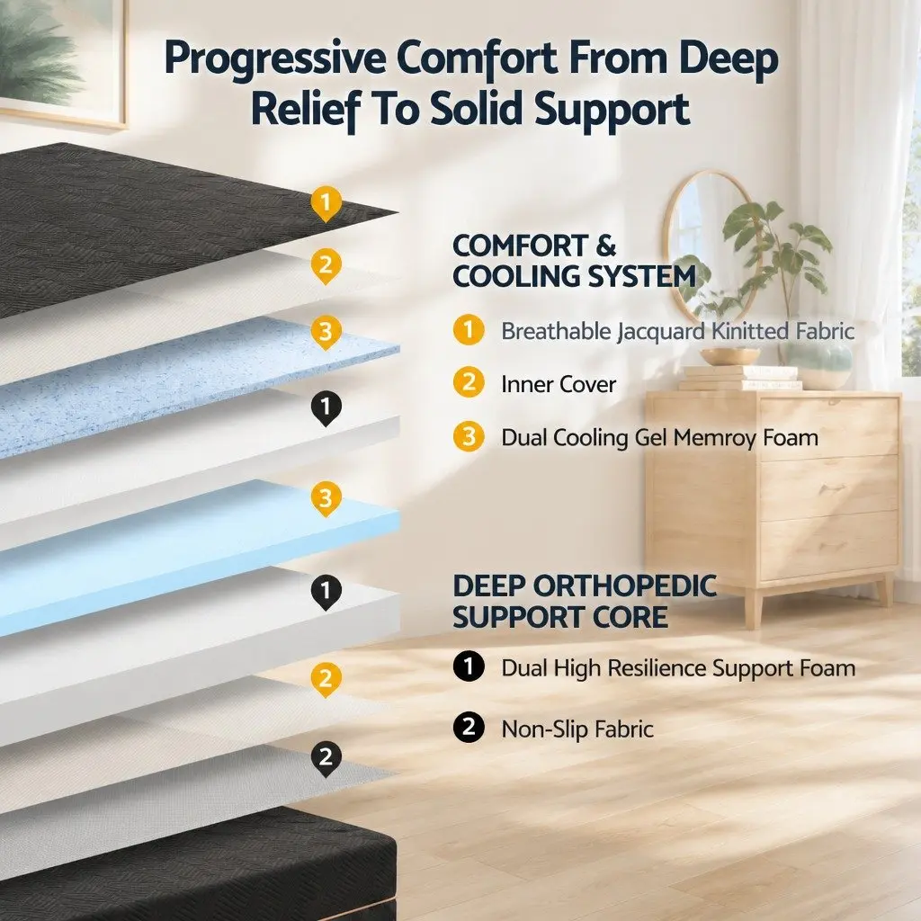 Double Memory Foam Mattress Cooling Gel 30cm Medium Firm Double Black