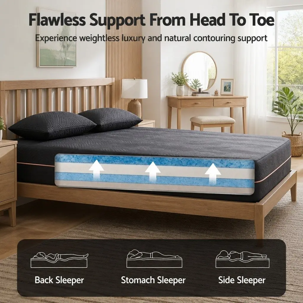 Double Memory Foam Mattress Cooling Gel 30cm Medium Firm Double Black