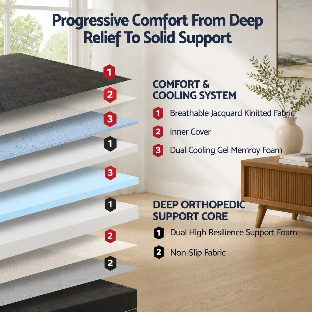 Cooling Memory Foam Mattress King Single 30cm Medium Firm Gel Black