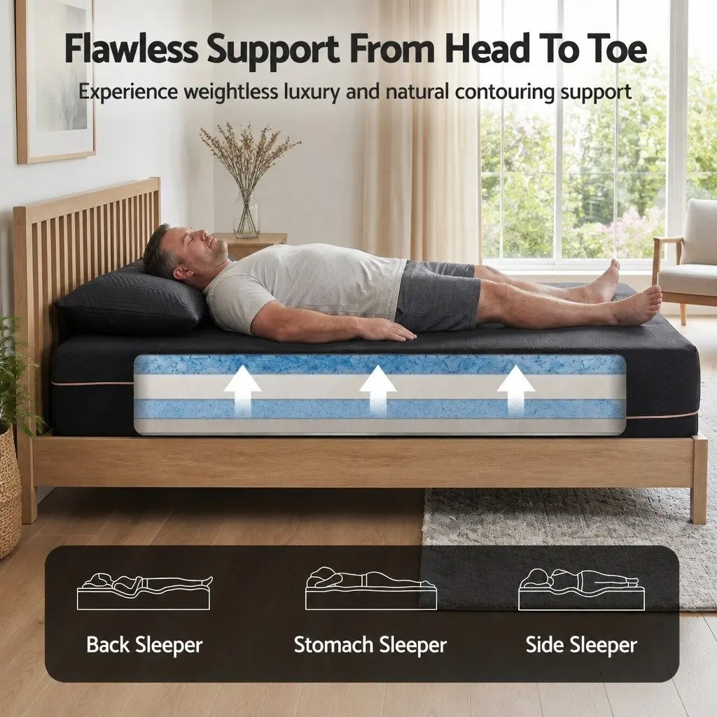 Cooling Memory Foam Mattress King Single 30cm Medium Firm Gel Black