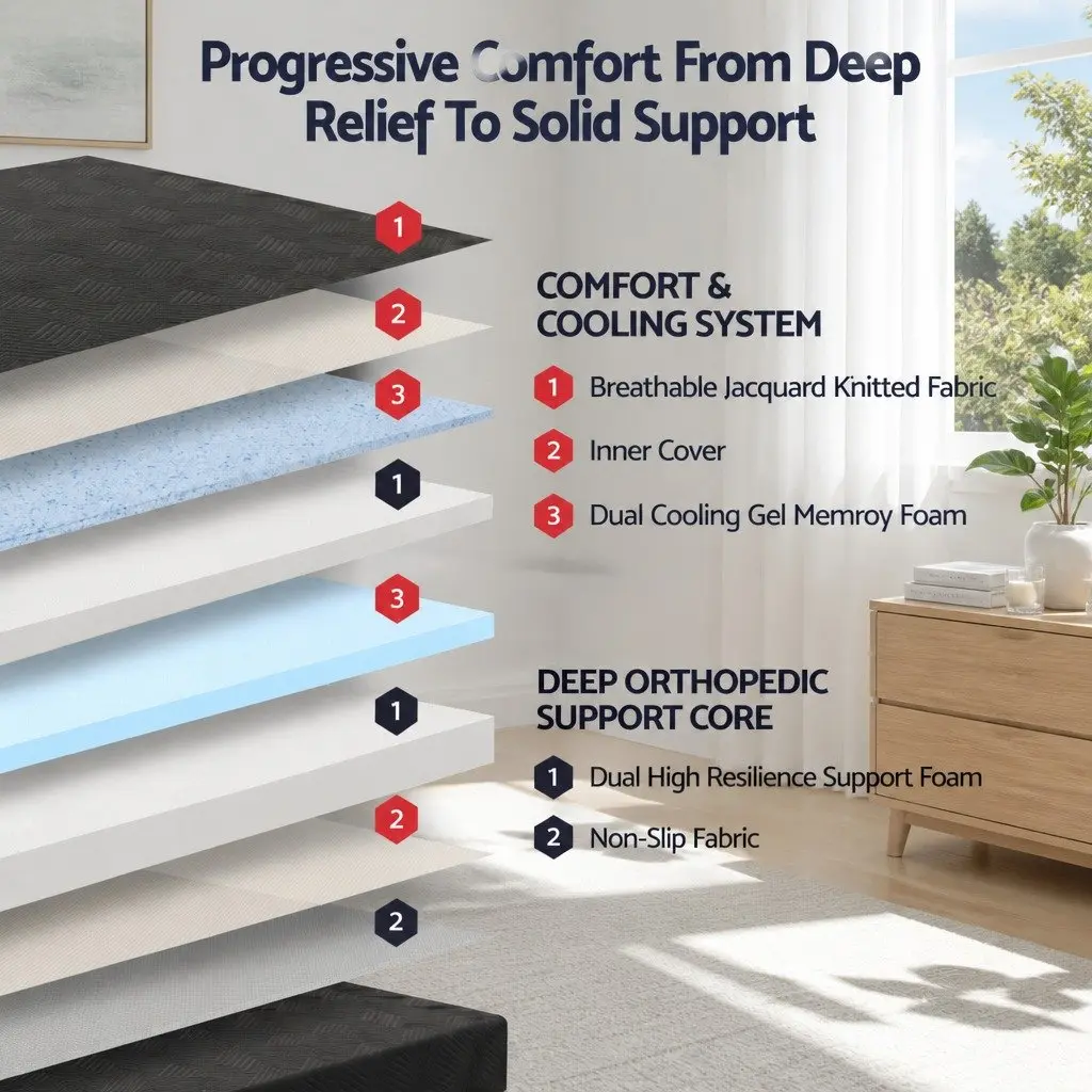 Queen Memory Foam Mattress 30cm Medium Firm Gel Cooling Comfort Sleep Bed in Box