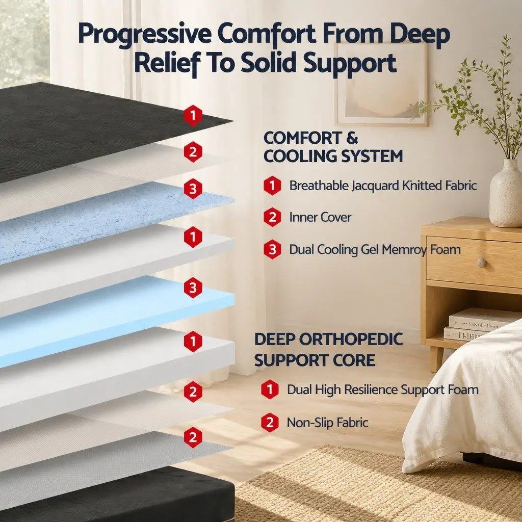Single Memory Foam Mattress 30cm Cooling Gel Medium Firm Black