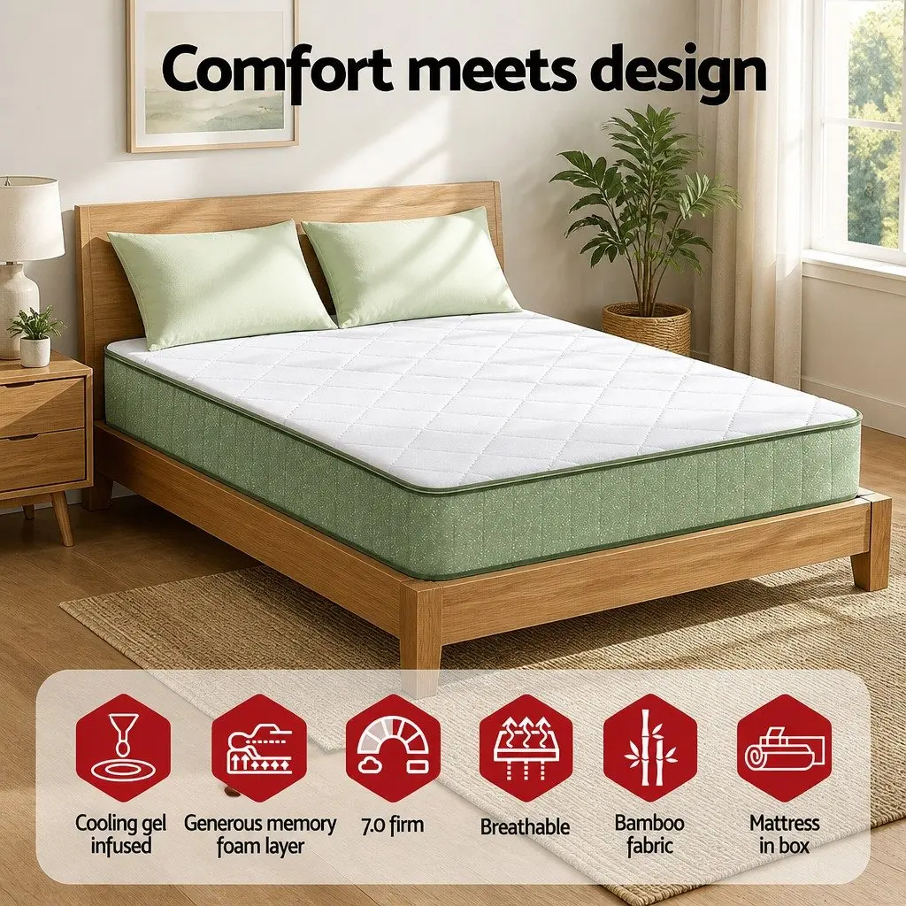Double Mattress Memory Foam Cooling Gel Infused 25cm Charcoal Green