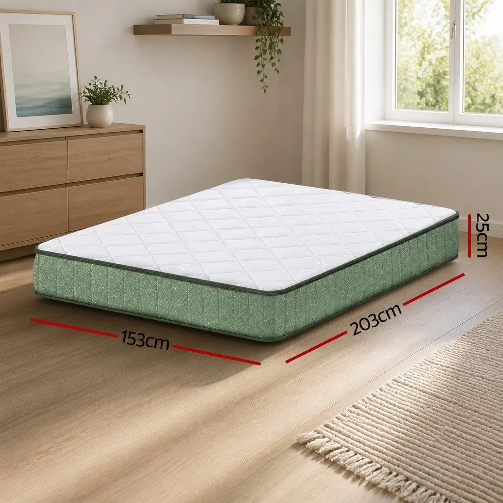 Queen Memory Foam Mattress Cooling Gel 25cm Dual Layer Bamboo Zipped Cover Green White