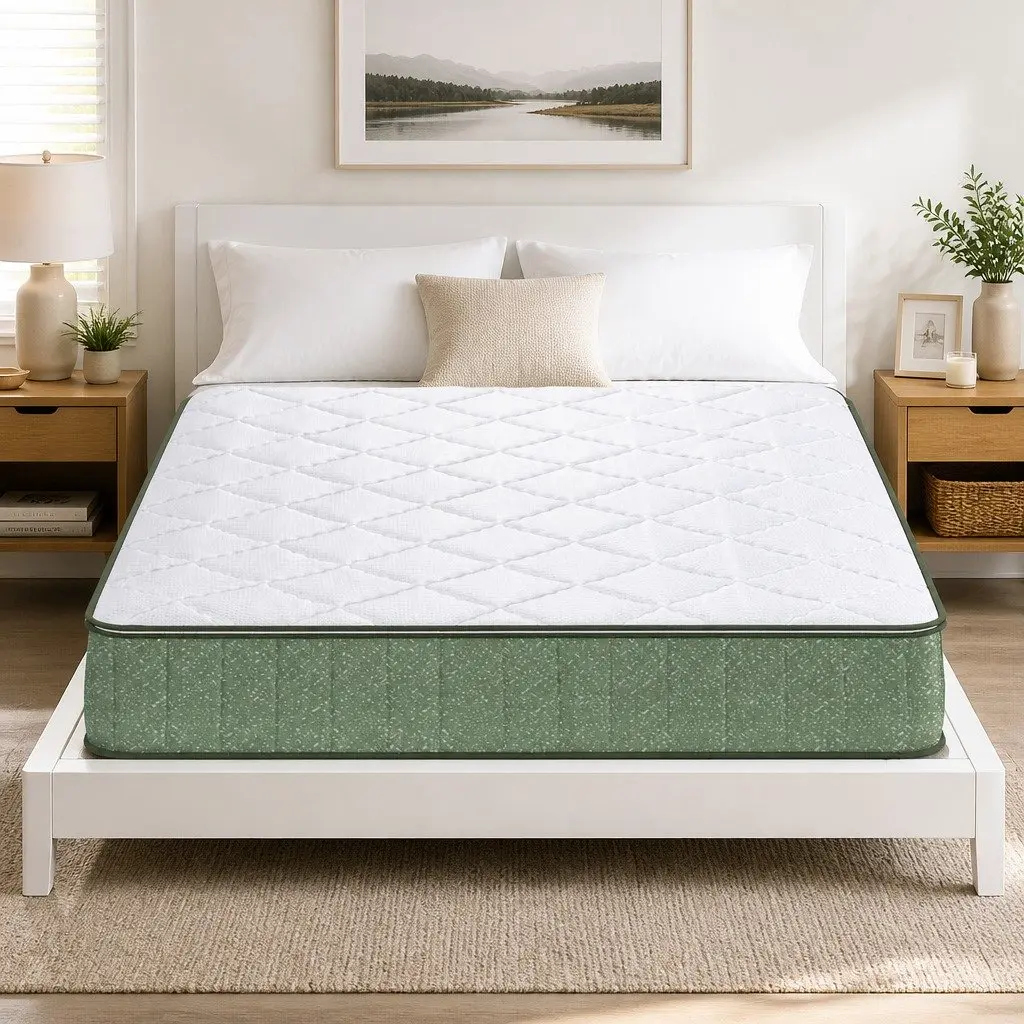 Queen Memory Foam Mattress Cooling Gel 25cm Dual Layer Bamboo Zipped Cover Green White
