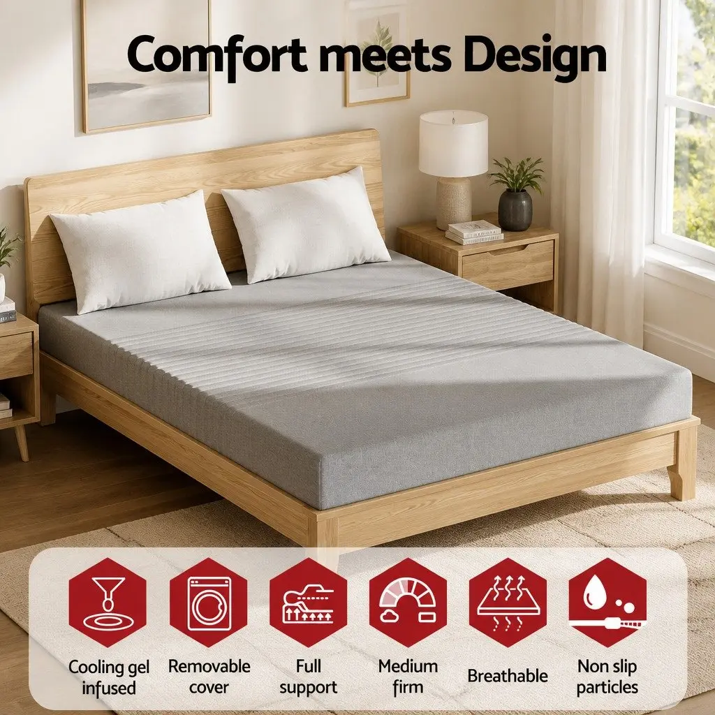 Memory Foam Mattress 15cm Bamboo Cover Grey Cooling Gel 7 Zone Support King Size