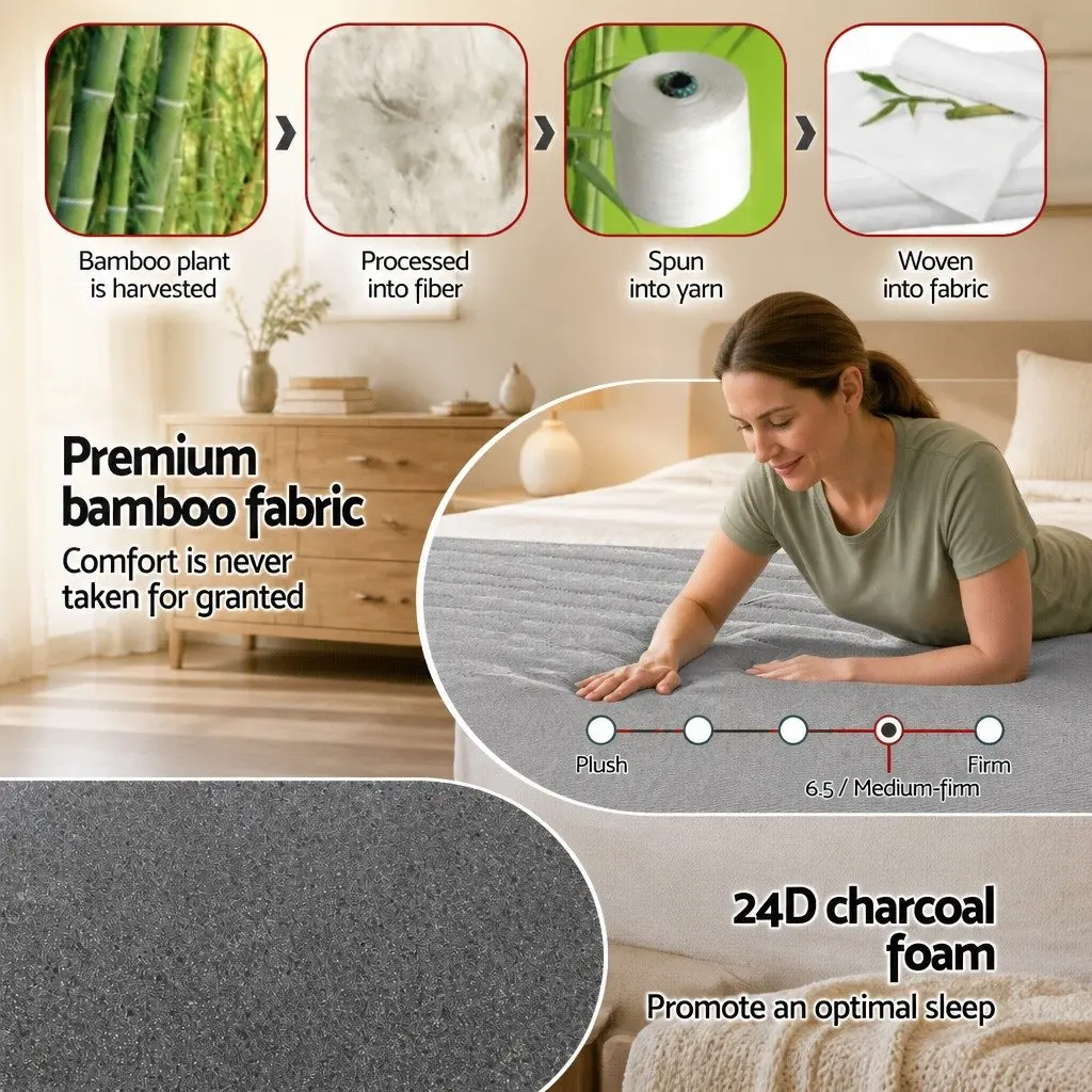 Queen Memory Foam Mattress Medium-Firm 15cm Grey Gel-Infused Bamboo Cover