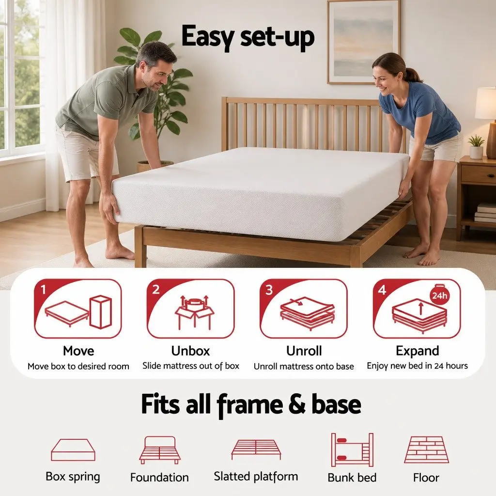 King Single Mattress 20cm Memory Foam Adaptive Comfort White
