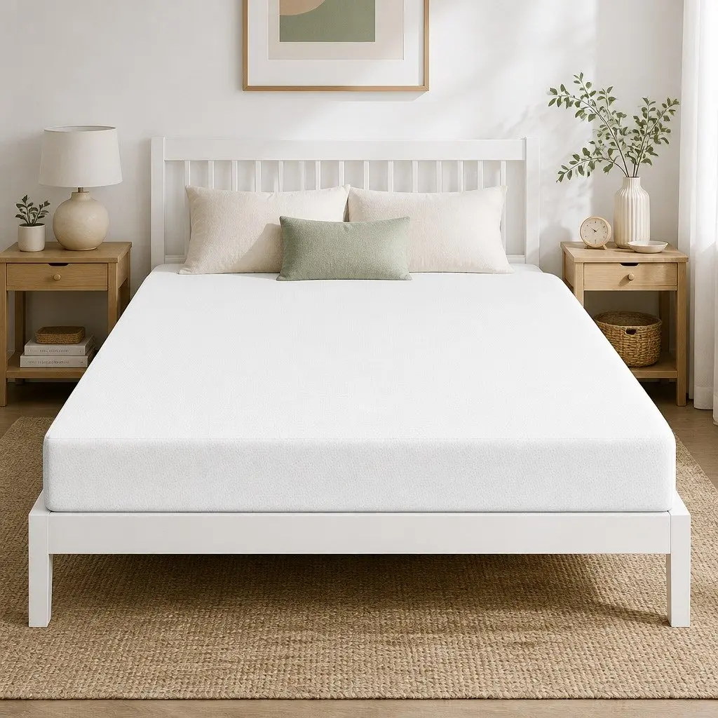 Queen Memory Foam Mattress 20cm Non-Spring Cooling Gel Green Tea Medium Firm White