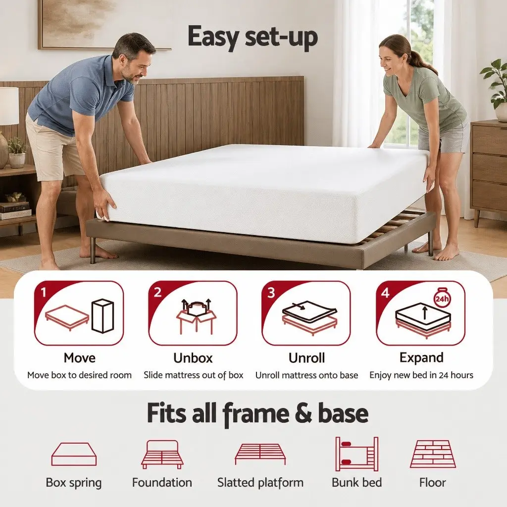 Queen Memory Foam Mattress 20cm Non-Spring Cooling Gel Green Tea Medium Firm White