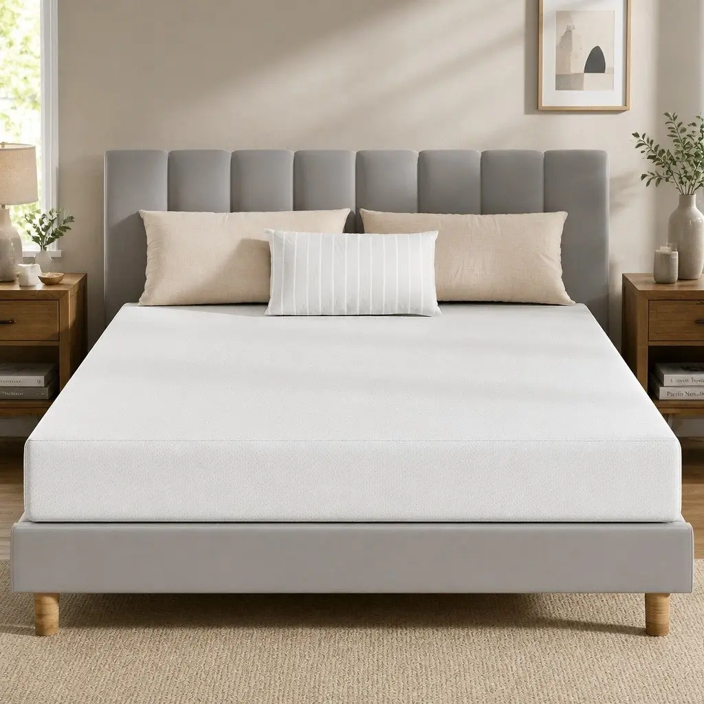 Queen Memory Foam Mattress 20cm Non-Spring Cooling Gel Green Tea Medium Firm White