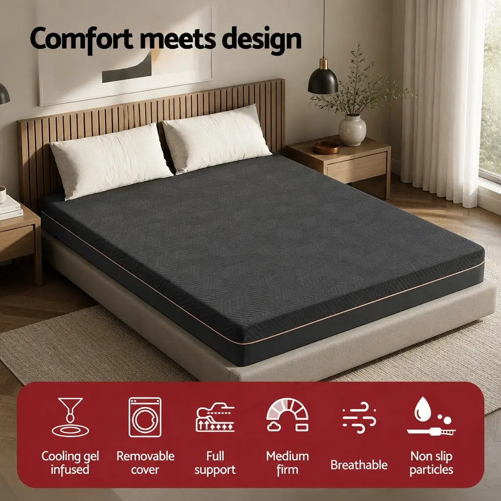 Double Mattress Memory Foam Cooling Gel 18cm Black