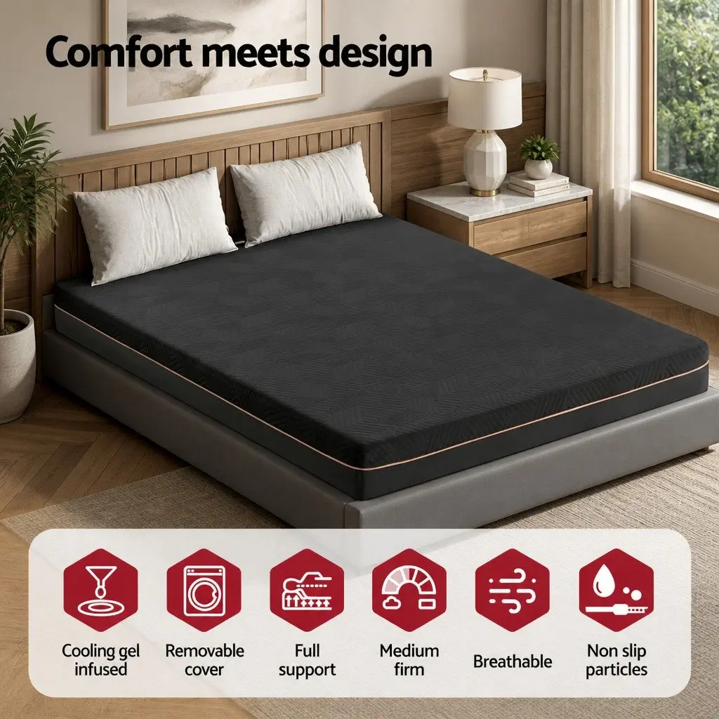 King Size Mattress Memory Foam 18cm Black Cooling Gel Green Tea Foam Support