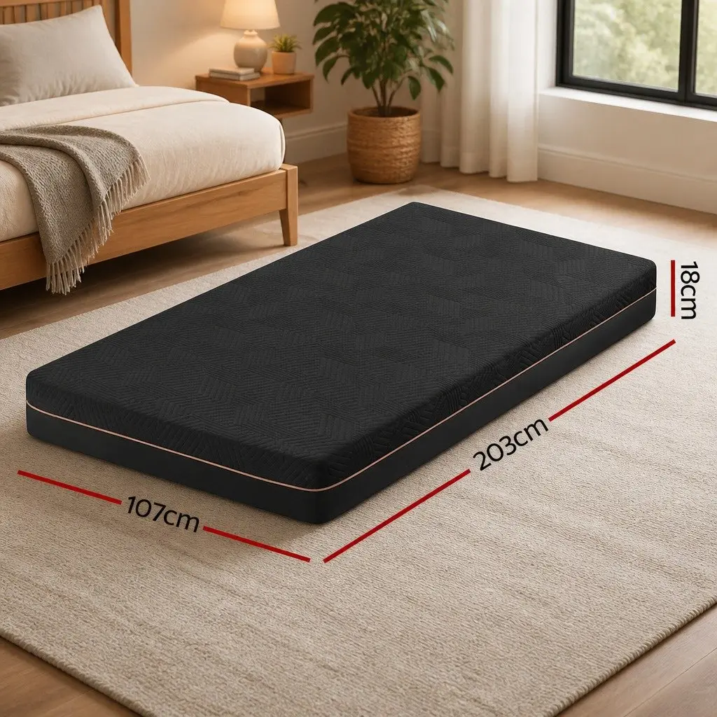 King Single Mattress Memory Foam 18cm Cooling Gel Green Tea Foam Medium Firm Black