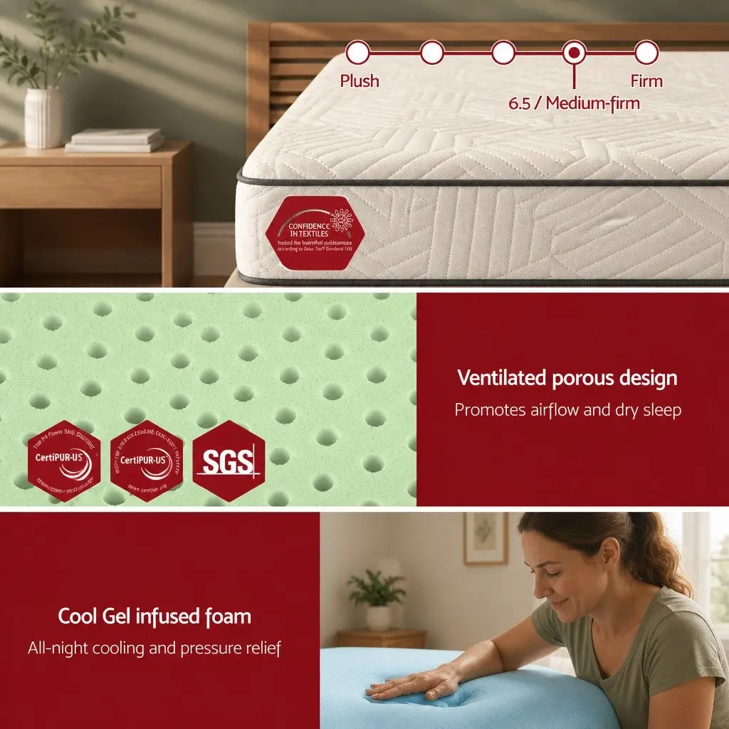 King Single Mattress Memory Foam 18cm Cooling Gel Green Tea Foam Medium Firm Black