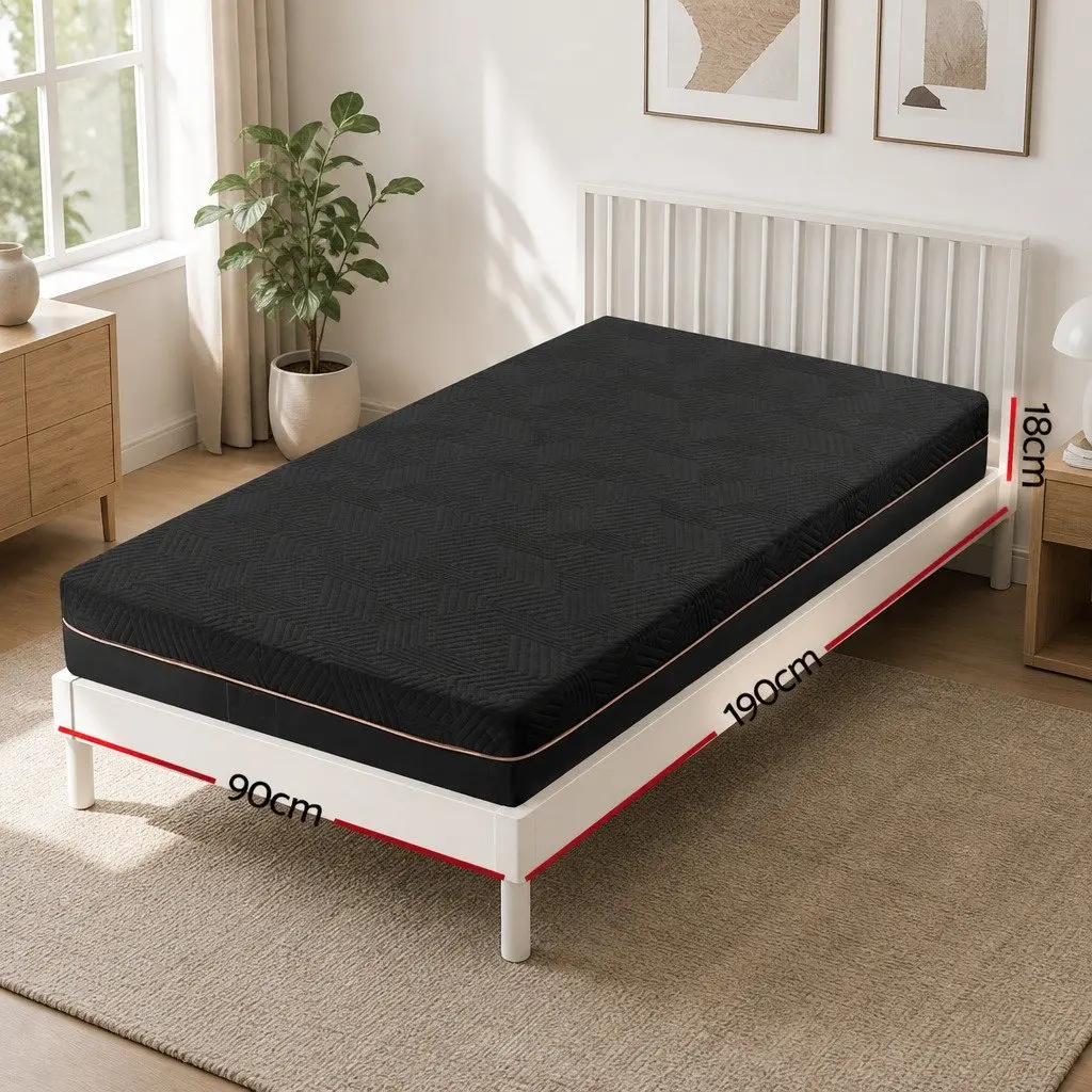 Memory Foam Mattress Single Bed 18cm Cool Gel Black