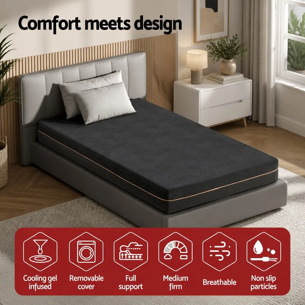 Memory Foam Mattress Single Bed 18cm Cool Gel Black