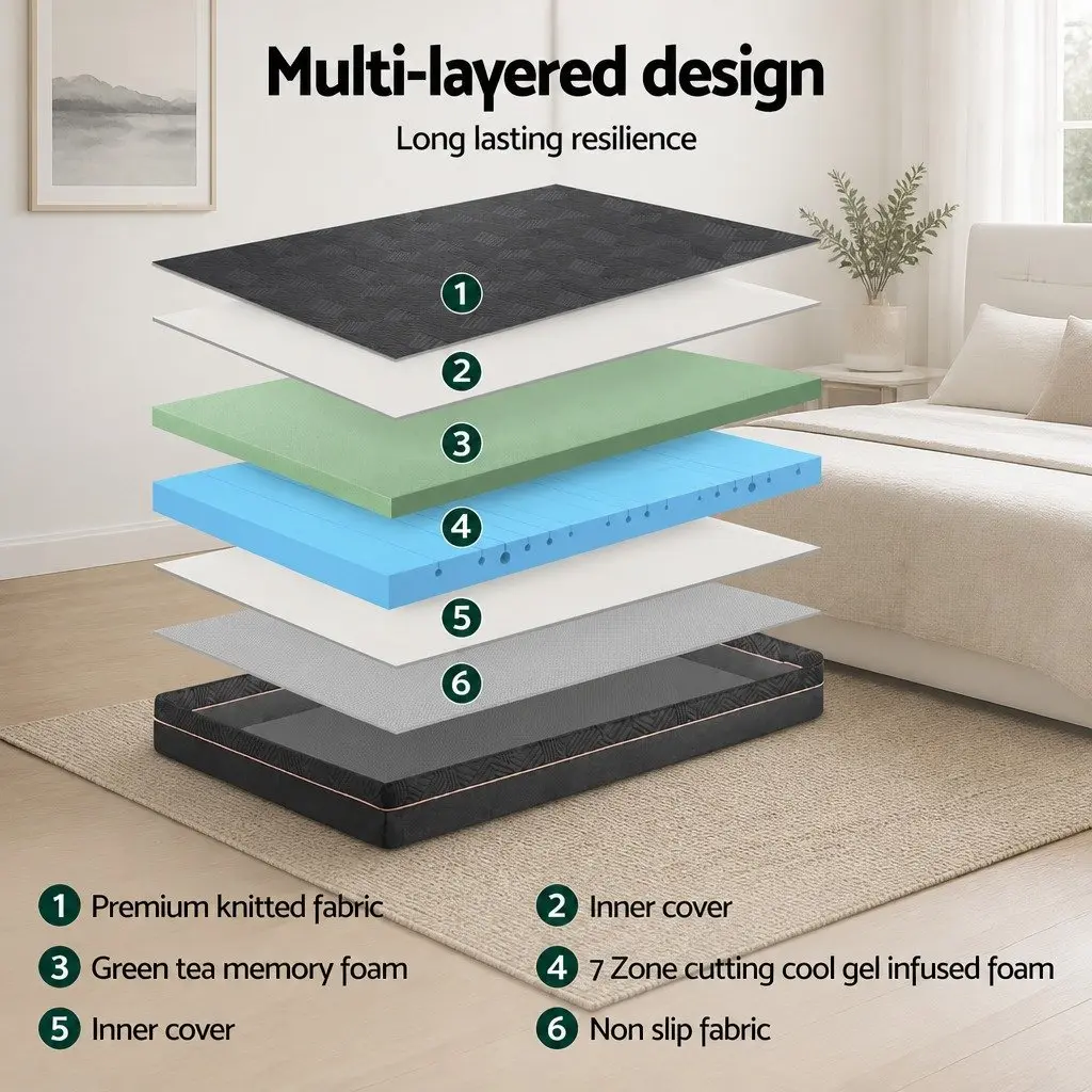 Memory Foam Mattress Single Bed 18cm Cool Gel Black