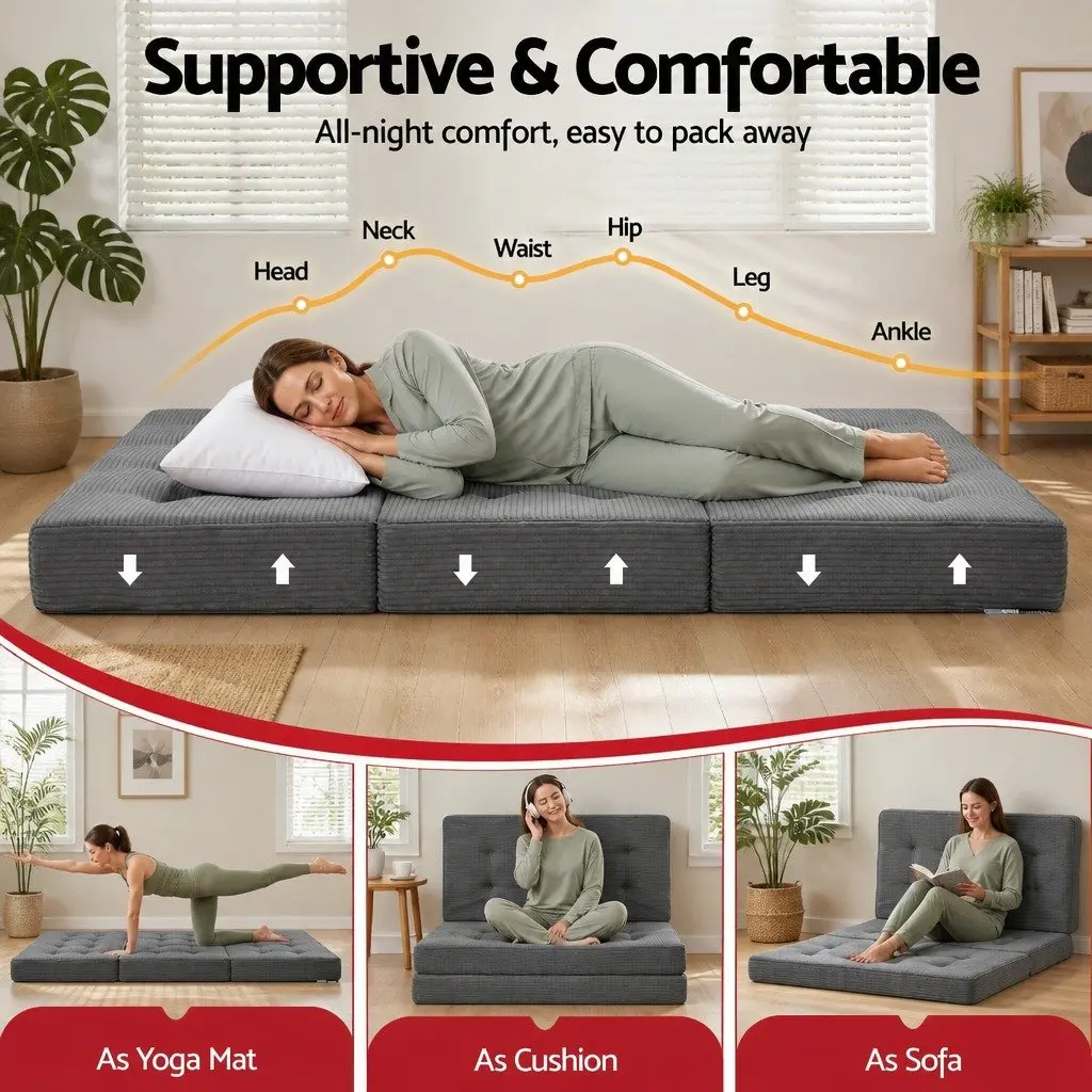 Double Folding Mattress 15cm Foldable Foam Portable Guest Sofa Bed Camping Mat