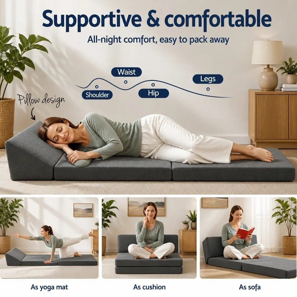 Foldable Mattress Trifold Sofa Bed Sleeping Mat Chair Guest Travel Camping