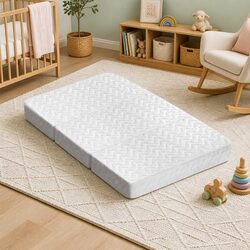 Foldable Foam Cot Bed Mattress White 3-Fold Portable Baby Sleep Mat Lightweight