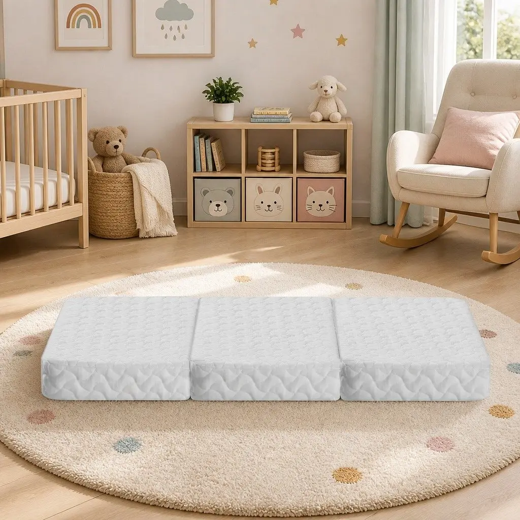 Foldable Foam Mattress Portable Baby Sleep Mat 3-Fold Lightweight White