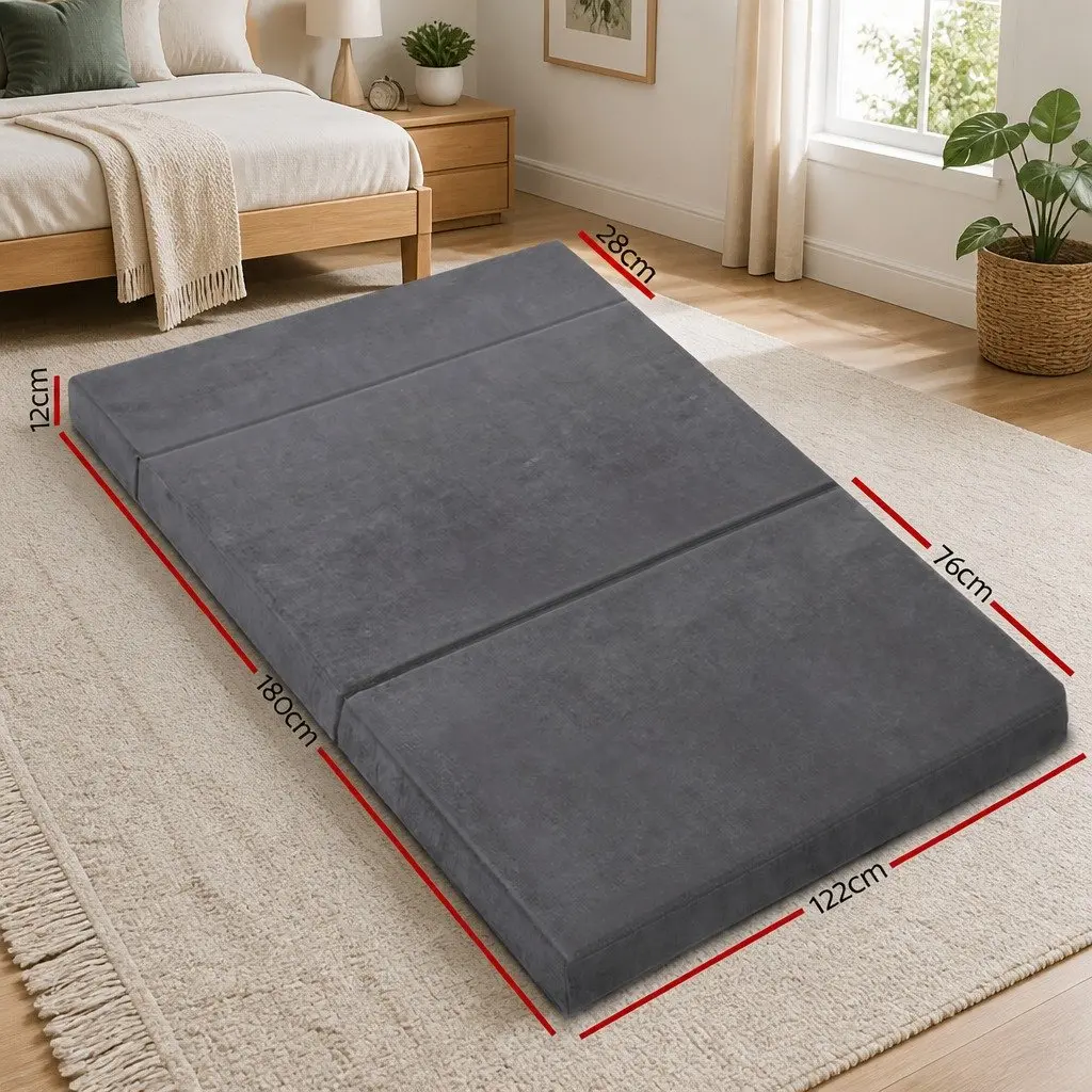 Foldable Foam Mattress Double Bed Sofa Grey Velvet 180 x 122 cm