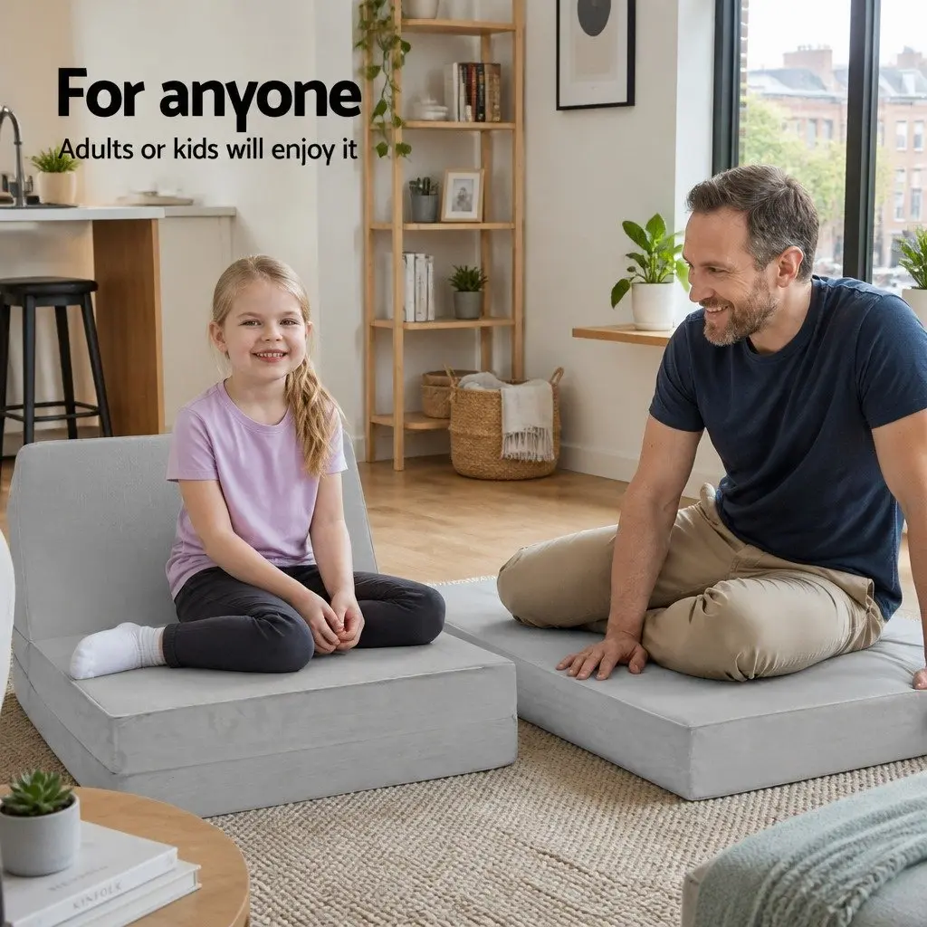 Foldable Foam Mattress Queen Bed Mat Chair Single Sofa Light Grey