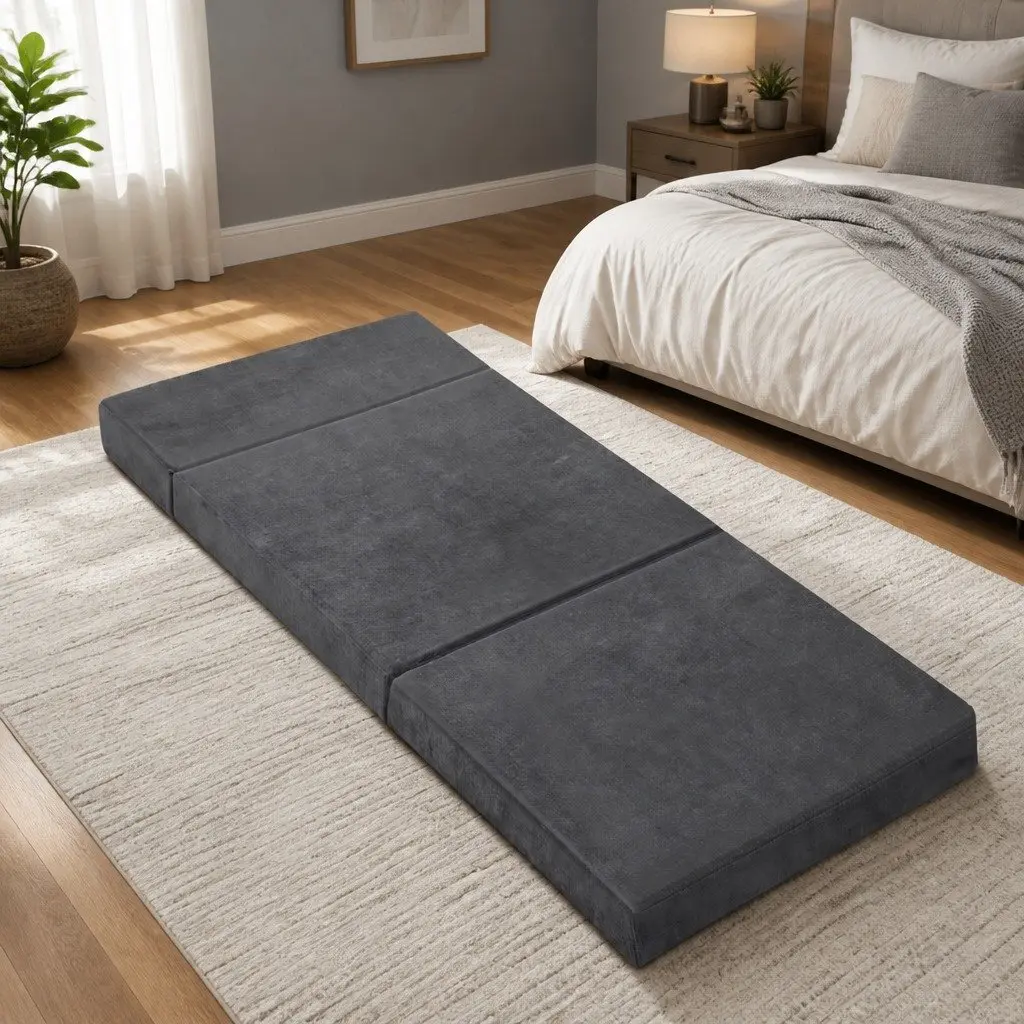 Grey Velvet Foldable Foam Mattress