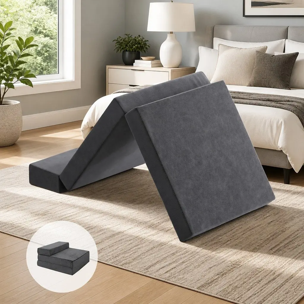Grey Velvet Foldable Foam Mattress