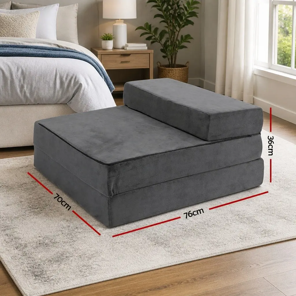Grey Velvet Foldable Foam Mattress