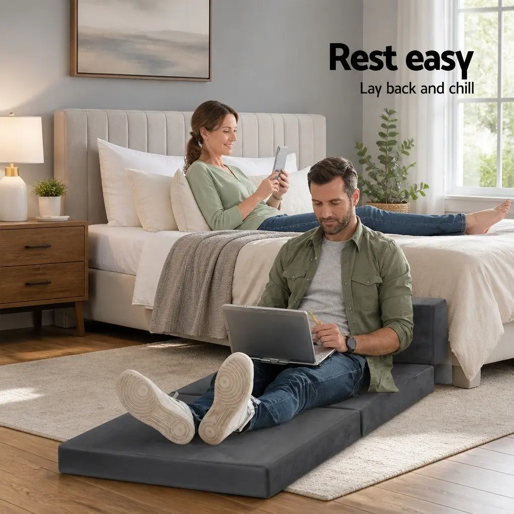 Grey Velvet Foldable Foam Mattress