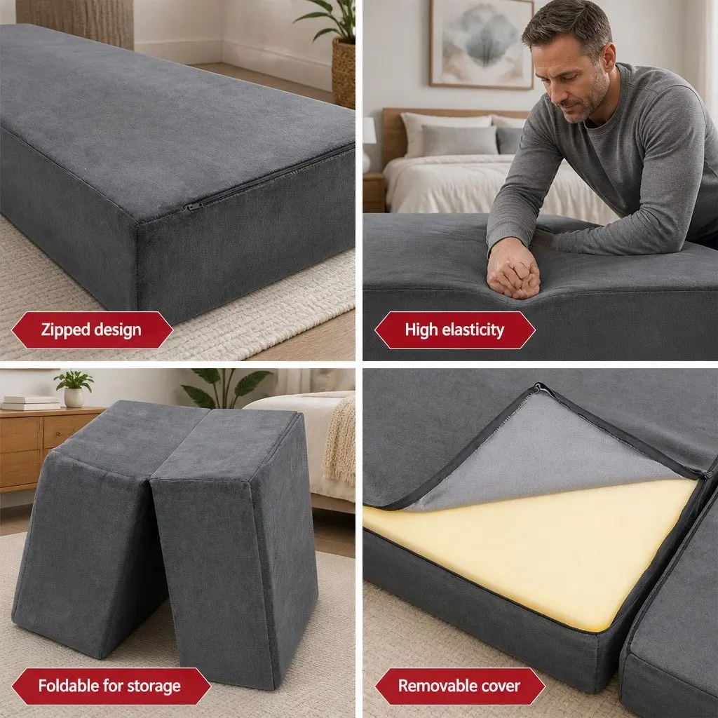 Grey Velvet Foldable Foam Mattress