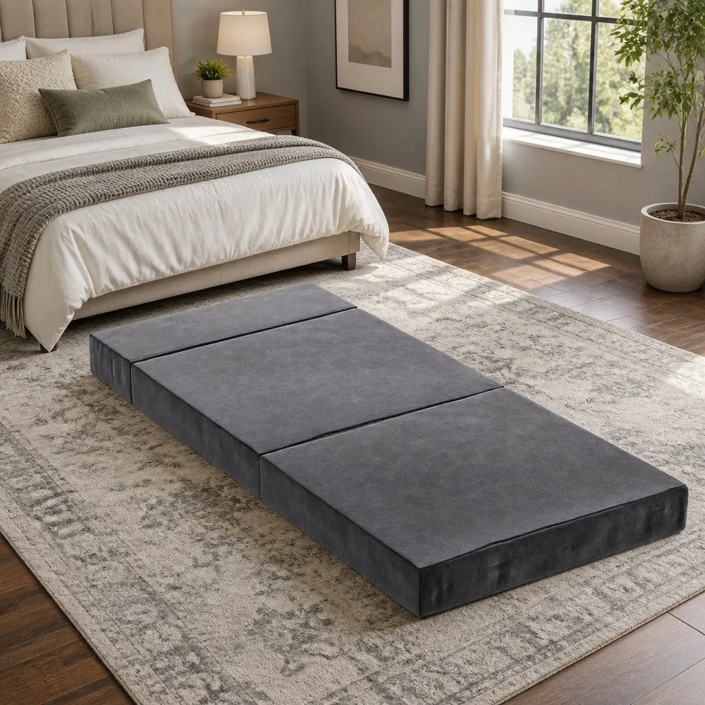 Grey Velvet Foldable Foam Mattress