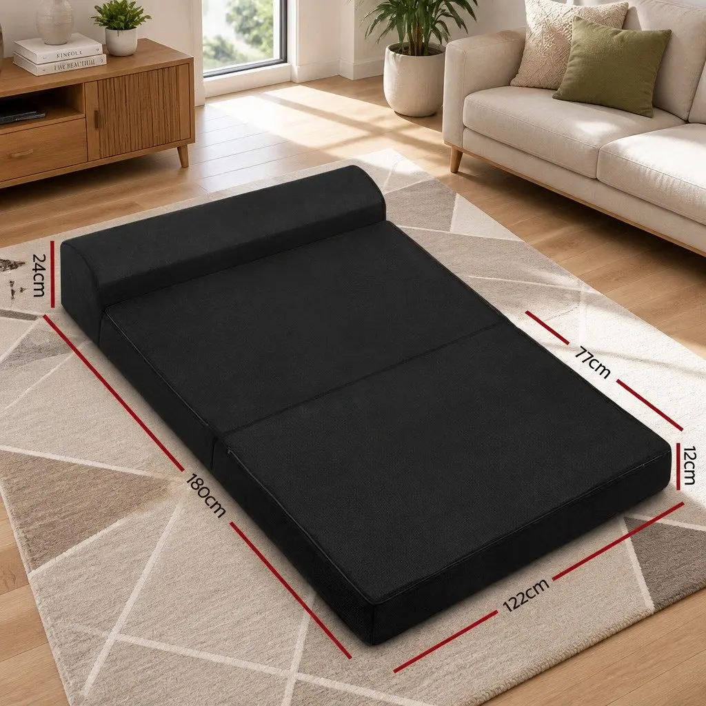 Foldable Foam Mattress Sofa Bed Double Black Convertible Guest Sleeping Mat