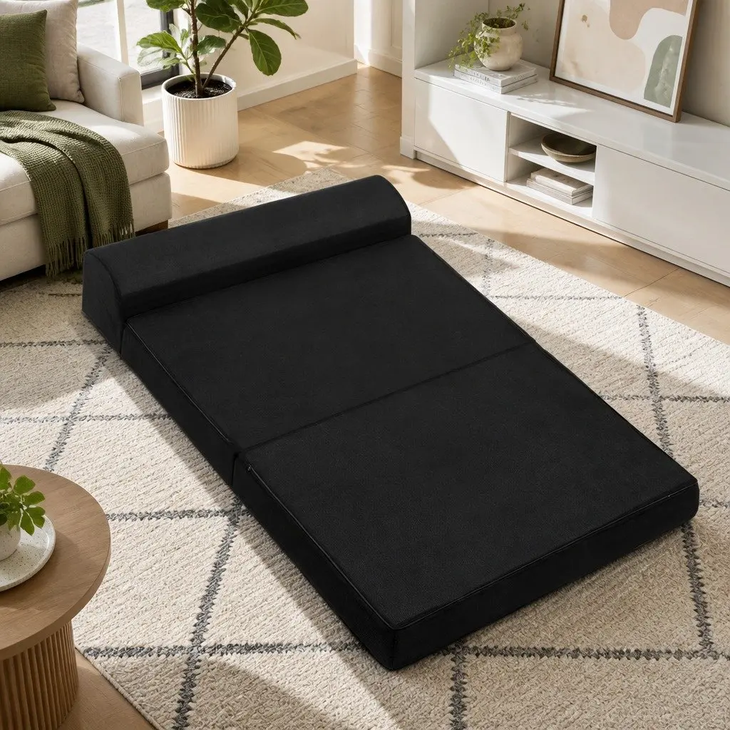 Foldable Foam Mattress Sofa Bed Double Black Convertible Guest Sleeping Mat