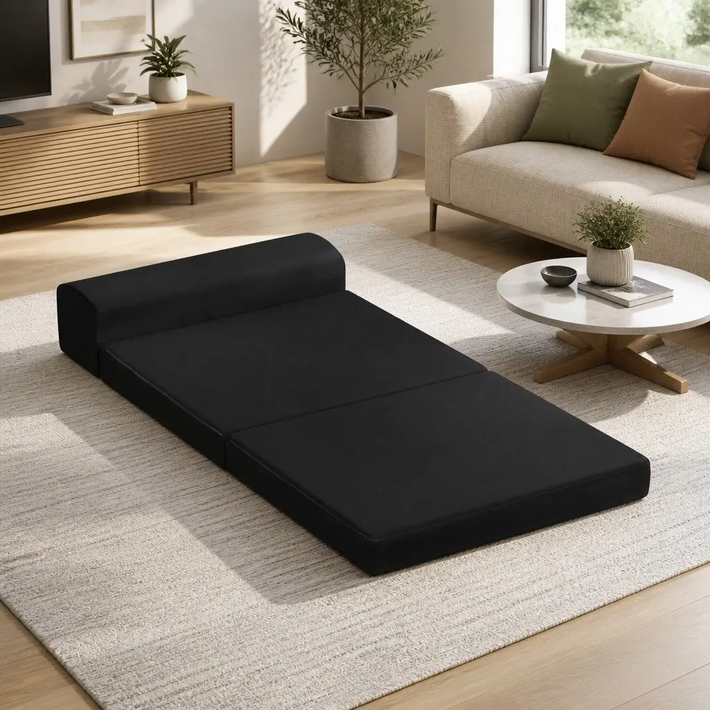 Foldable Foam Mattress Sofa Bed Black 180cm L x 70cm W x 24cm H