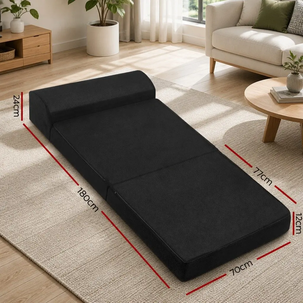 Foldable Foam Mattress Sofa Bed Black 180cm L x 70cm W x 24cm H