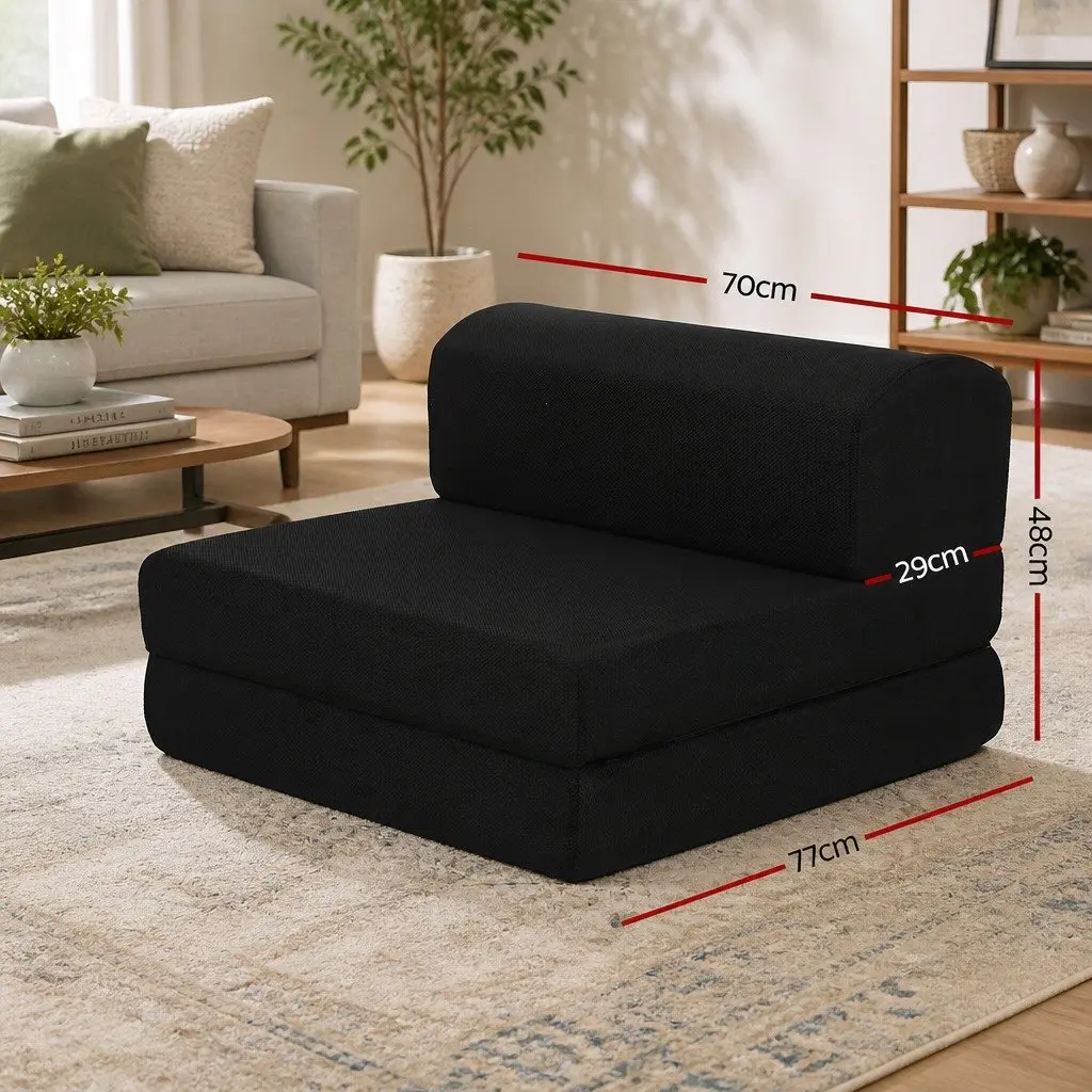 Foldable Foam Mattress Sofa Bed Black 180cm L x 70cm W x 24cm H
