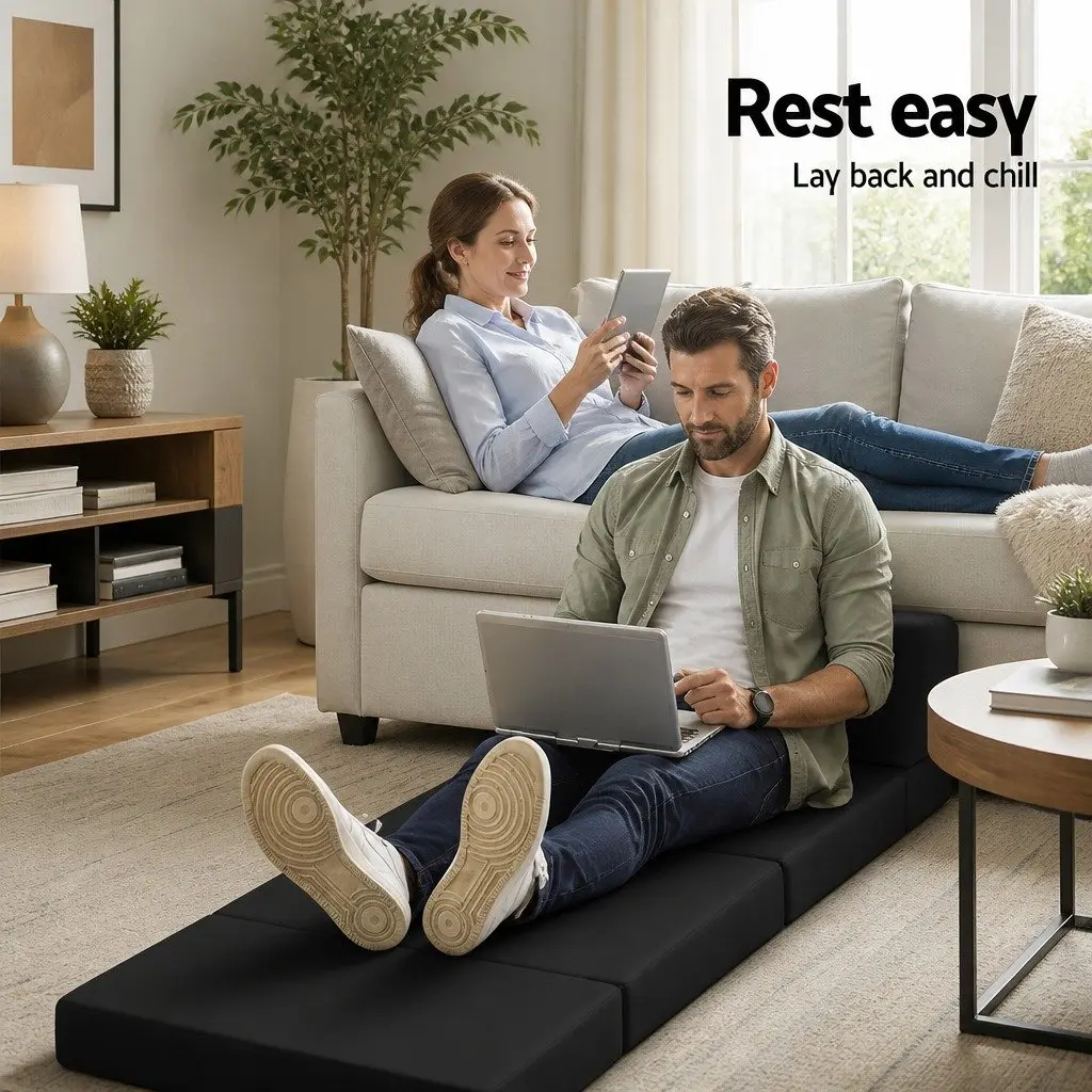 Foldable Foam Mattress Sofa Bed Black 180cm L x 70cm W x 24cm H