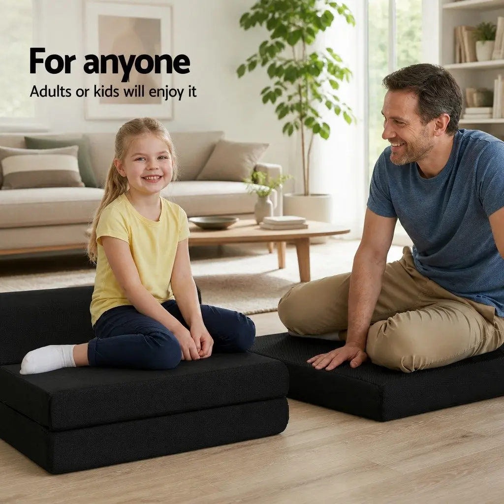 Foldable Foam Mattress Sofa Bed Black 180cm L x 70cm W x 24cm H