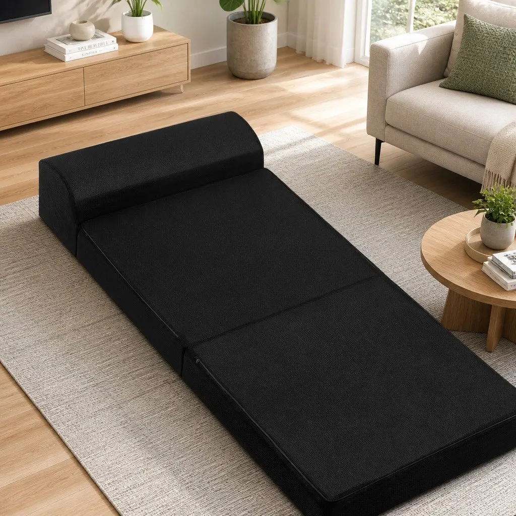 Foldable Foam Mattress Sofa Bed Black 180cm L x 70cm W x 24cm H