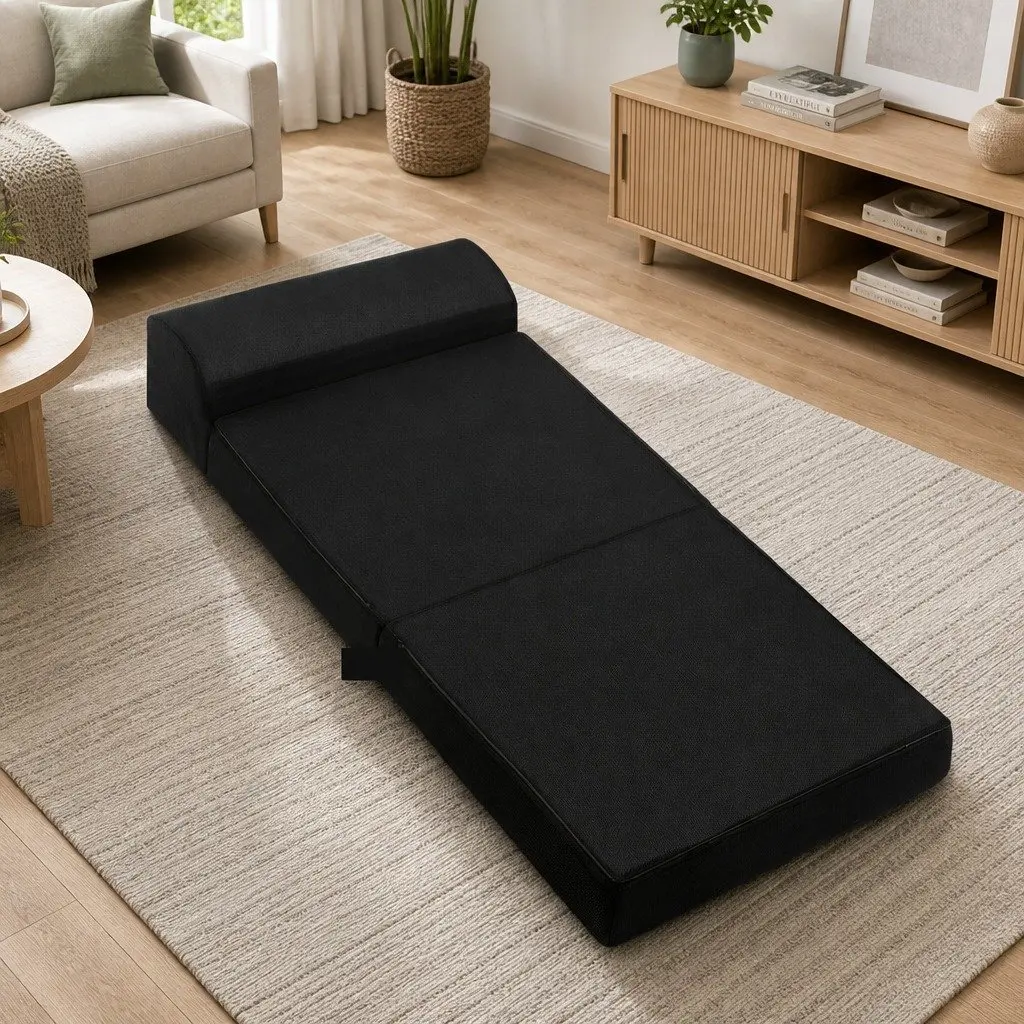 Foldable Foam Mattress Sofa Bed Black 180cm L x 70cm W x 24cm H