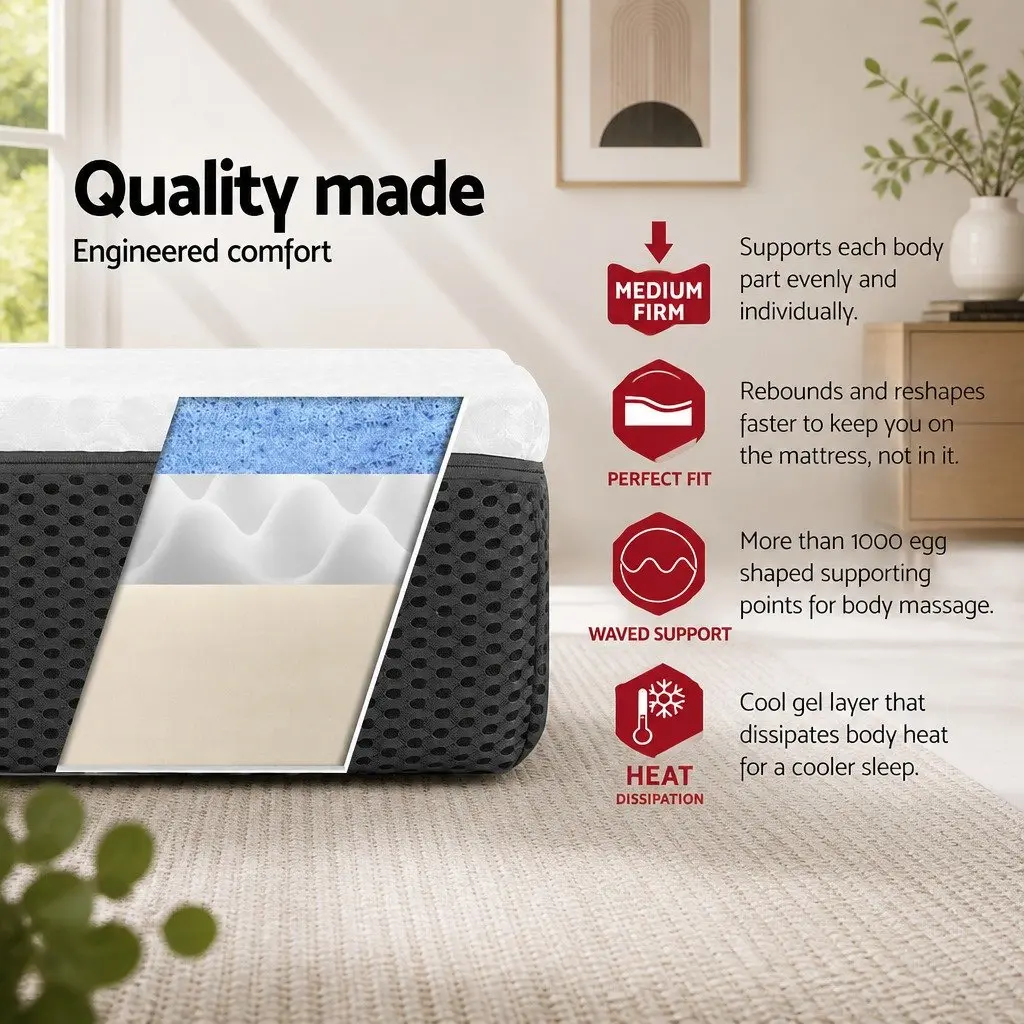 Memory Foam Mattress Cool Gel Pressure Relief Double Queen Size White