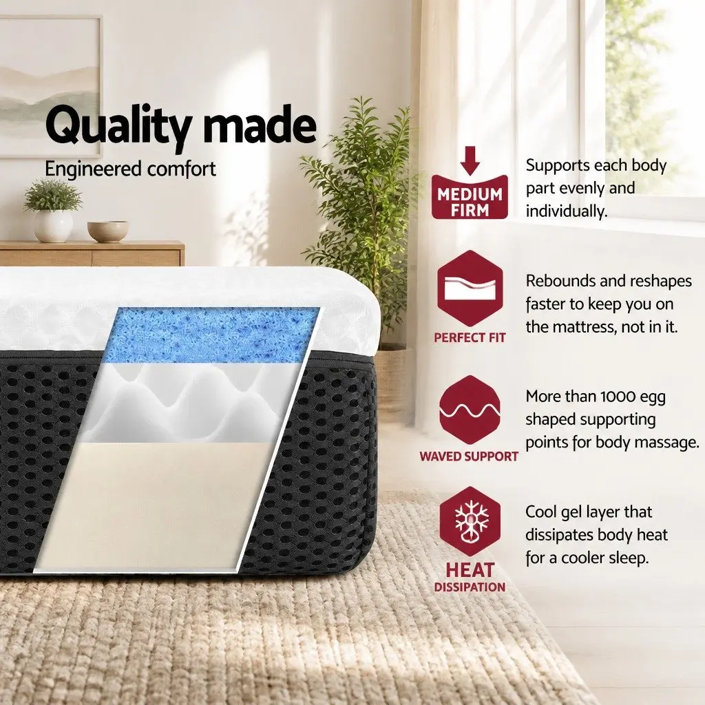 Memory Foam Mattress Queen 21cm Cool Gel Pressure Relief Hypo-Allergenic White