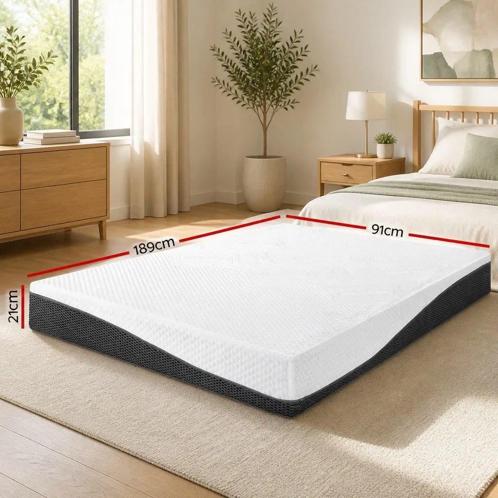 Memory Foam Mattress Single 21cm Cool Gel Pressure Relief Support White