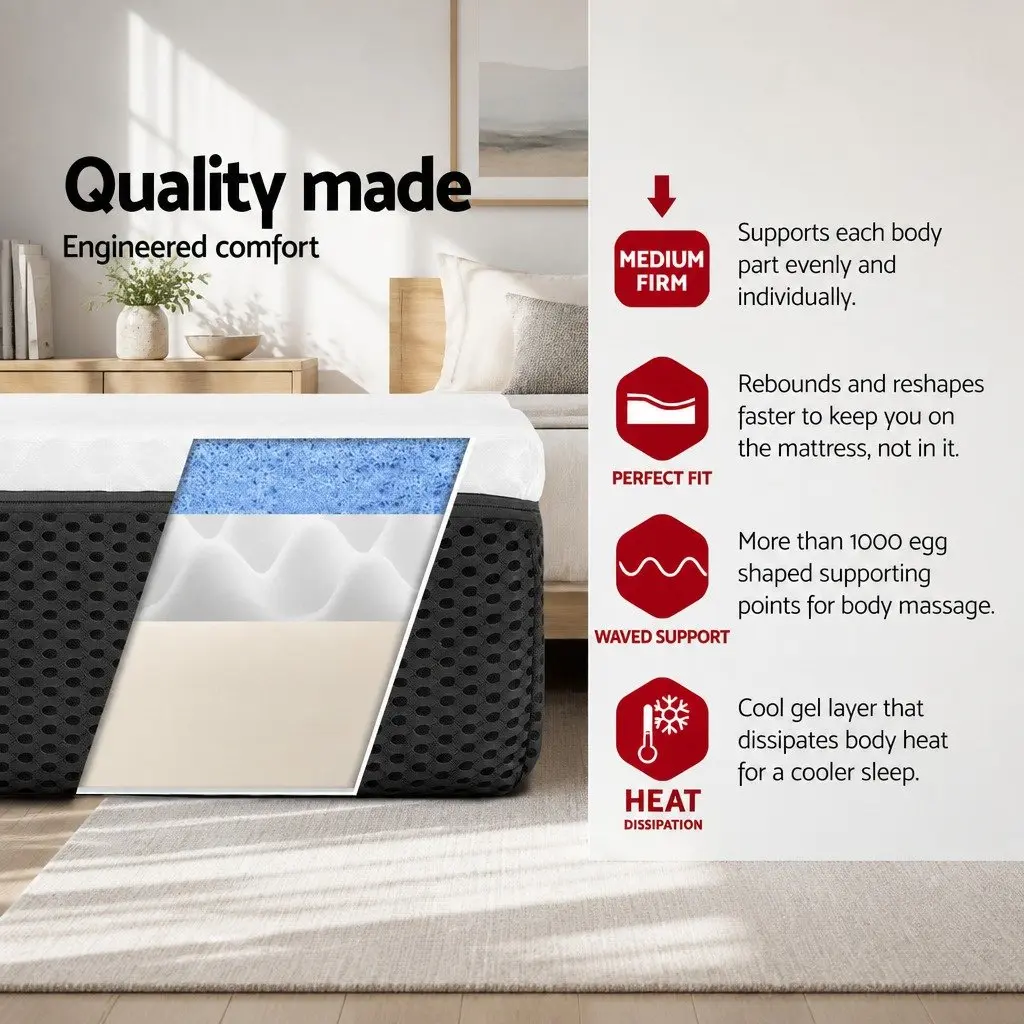 Memory Foam Mattress Single 21cm Cool Gel Pressure Relief Support White